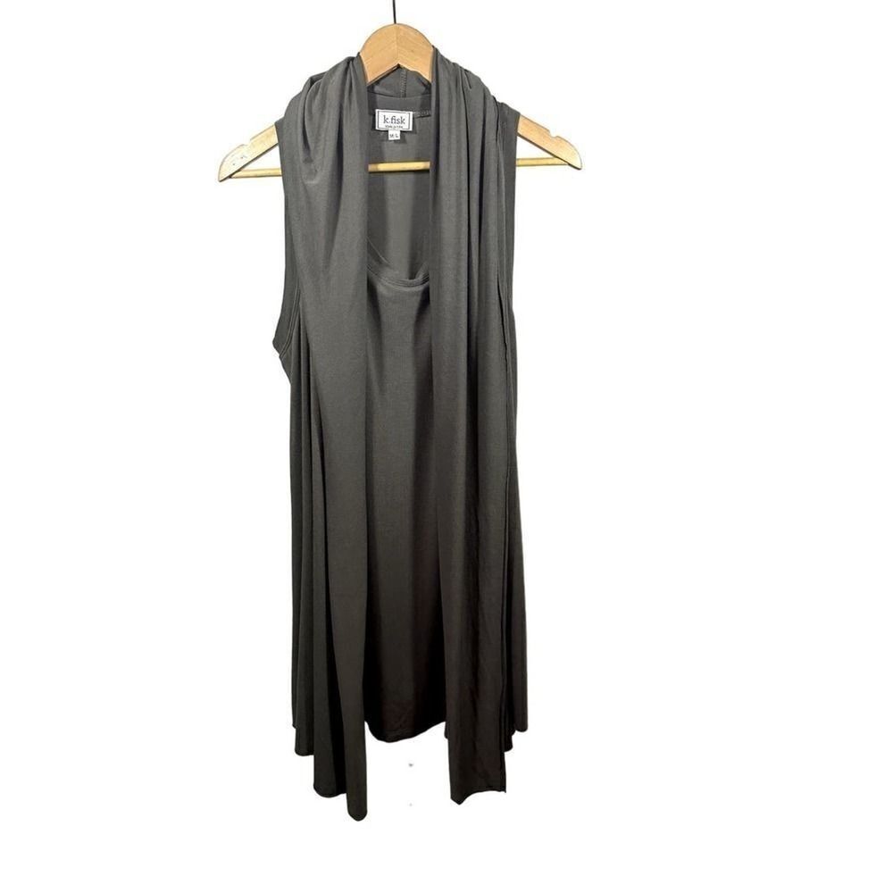 K. FISK Women's Draped Jersey Open Front Cardigan Vest/Duster Green Medium/Large